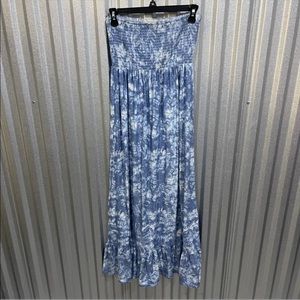 Strapless Blue Tie Dye Midi Dress